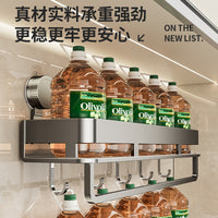 Suction Cup Kitchen Storage Rack Wall-Mounted Spice Organizer with Hooks