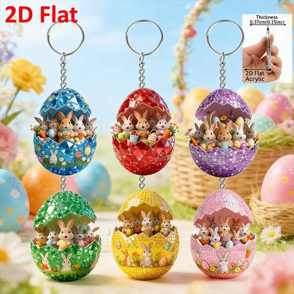 2026 Easter Bunny Egg House 2D Acrylic Keychain Pendant for Holiday Party Decor