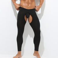 Men's Modal Thermal Underwear with Open Crotch, Thin Base Layer Leggings for Autumn/Winter