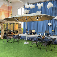 Outdoor Large Patio Umbrella with Lights, Triple-Head Sunshade for Balcony, Yard, or Commercial Use