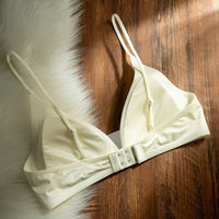 Kbra Milk Satin French Deep V-Neck Bralette for Women, Thin Straps, Seamless, Wireless Triangle Cup Bra