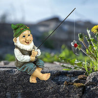 Fishing Gnome Garden Statue, Old Man Dwarf Figurine for Outdoor Patio Decor