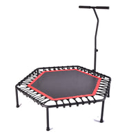 Hexagonal Trampoline with Handrail for Adults and Kids, Indoor Fitness Rebounder