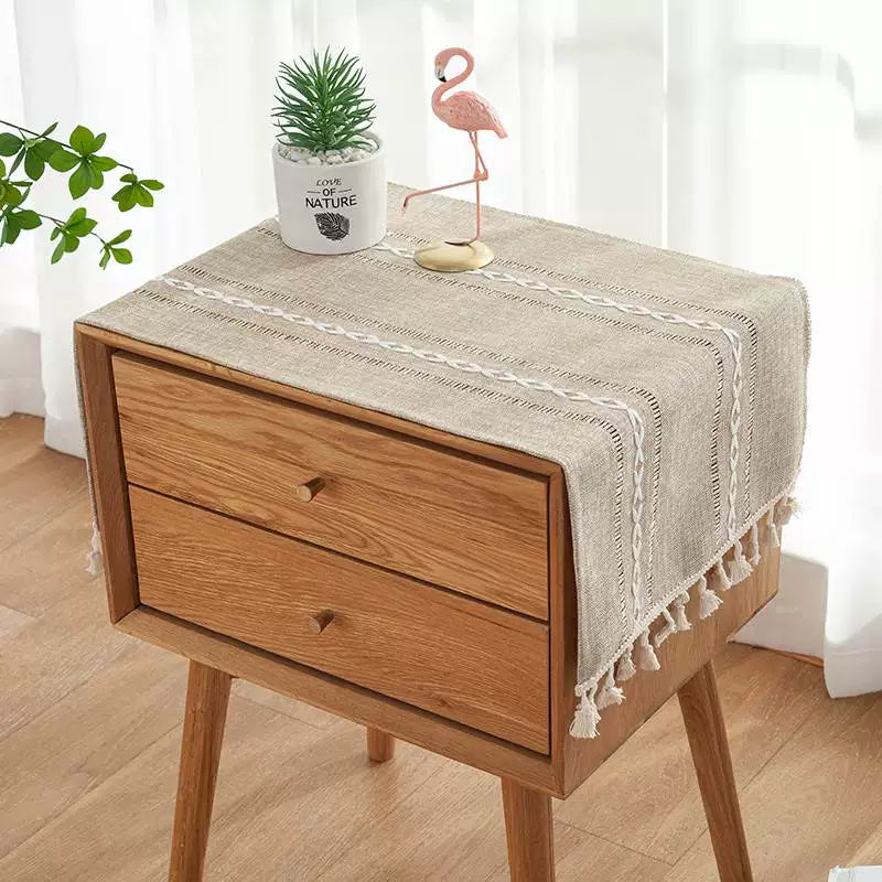 Nordic Light Luxury Cotton Linen Tassel Dustproof Cover Cloth for Bedroom Living Room Bedside Table Cabinet