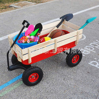 Outdoor Garden Wooden Wagon Cart Heavy Duty Yard Utility Dolly with Pull Handle