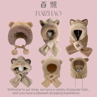 Winter Plush Knitted Hat Scarf Set with Ear Protection and Face Mask