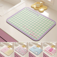 Colorful Plaid Diatomaceous Earth Kitchen Countertop Drying Mat Quick Dry Absorbent Tableware Non-Slip Heat Resistant Protective Pad