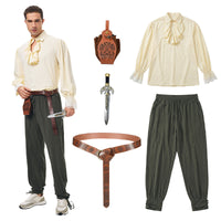 Men's Renaissance Victorian Ruffled Medieval Pirate Knight Halloween Costume Set
