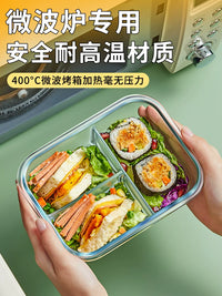 Glass Lunch Box Set with Compartments for Microwave, Work, and Food Storage