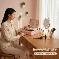 Double-Layer Lockable PU Leather Jewelry Box with Multiple Compartments