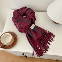 Korean Style Plaid Scarf for Women, Thickened Imitation Cashmere Retro Checkered Shawl