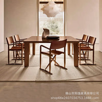 Outdoor Teak Folding Director's Chair with Saddle Leather for Patio Garden Villa