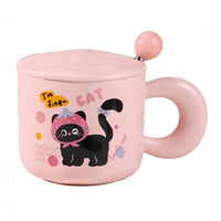 Ceramic Mug with Lid and Spoon, Cute Cat Design Coffee Cup, Birthday Gift for Friends