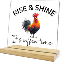 Rise & Shine Acrylic Coffee Lover Desk Decor with Wooden Base