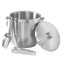 European Style 304 Stainless Steel Double-Layer Ice Bucket Champagne Wine Cooler with Ice Tongs for Hotel Display