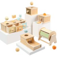 Montessori Wooden Educational Toy Set for Toddlers 0-3 Years - Ball Drop, Coin Box, and Drawer Box