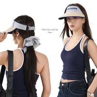 Women's Striped Wide-Brim Straw Visor for Summer Outdoor UV Protection