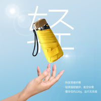 Mini Capsule Umbrella UV Protection Sunshade with Black Coating, 6-Fold Compact Pocket Umbrella for Sun and Rain