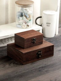 Black Walnut Solid Wood Vintage Rectangular Storage Box with Lock