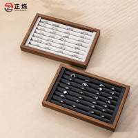 Walnut Wood Velvet Jewelry Display Tray for Rings Necklaces Earrings Bracelets, Large Capacity Organizer for Store Counter