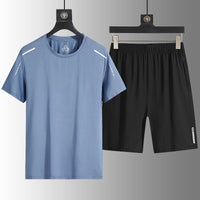 Men's Summer Ice Silk Casual Tracksuit Quick Dry T-Shirt & Shorts Set