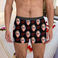 Men's Personalized Photo Print Boxer Briefs Funny Custom Underwear for Couples