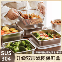 304 Stainless Steel Food Storage Container with Drainer Basket, Refrigerator Organizer for Fruits and Vegetables