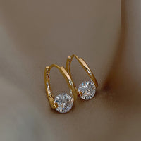 Sparkling Zirconia Copper Hoop Earrings for Women, French Style Huggie Earrings