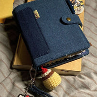 A7 Deep Sea Blue Denim Notebook Planner with Loose-Leaf Pages and Card Holder