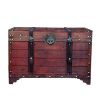 Vintage Wooden Storage Trunk with Lock, Decorative Coffee Table Chest for Home Decor and Organization