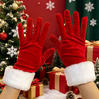 Christmas Velvet Santa Gloves with Faux Fur Cuffs for Adults