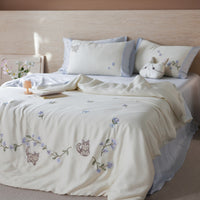 Tencel Lyocell Cat Print 4-Piece Bedding Set for Summer, Silky Smooth and Cool