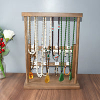 Solid Wood & Iron Double-Layer Jewelry Organizer Stand for Necklaces, Bracelets, and Earrings