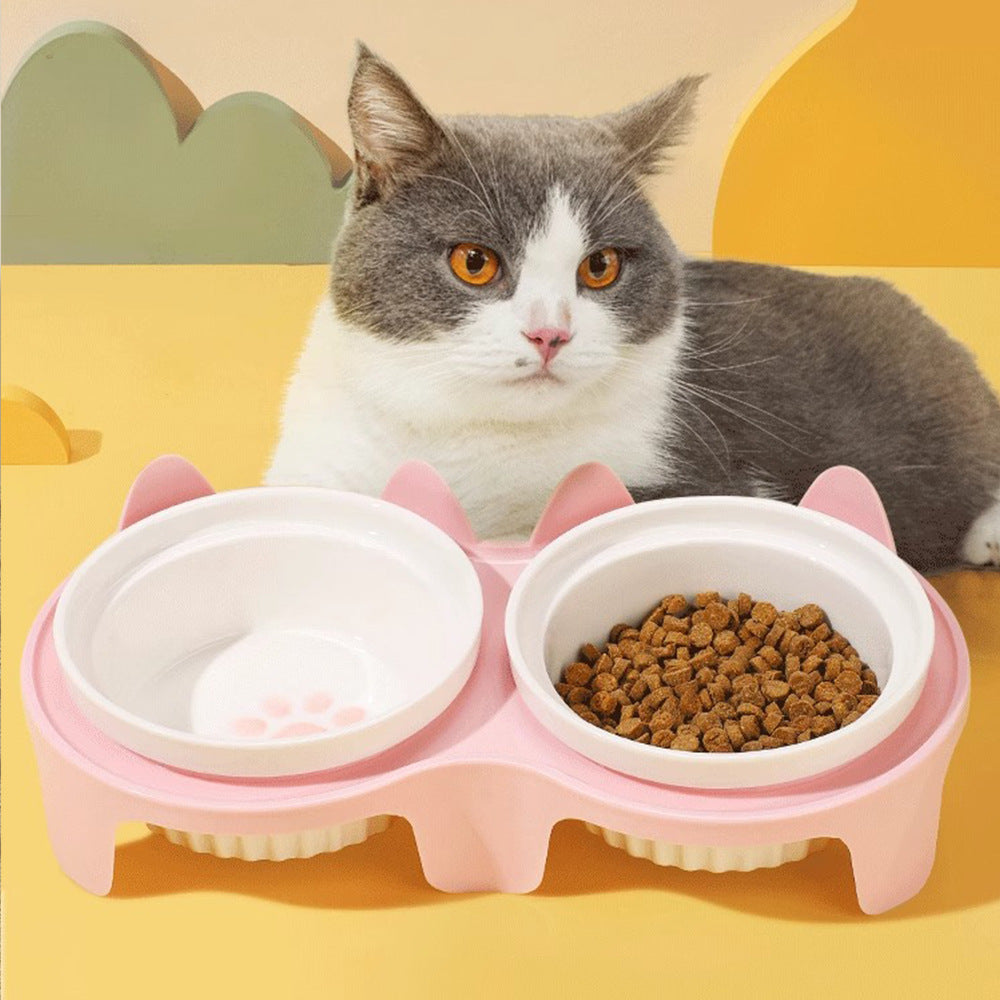 Pet Ceramic Elevated Feeding Bowl for Cats and Small Dogs, Anti-Tip Design, Neck Protection Food and Water Dish