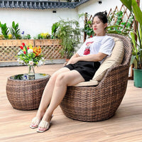 Outdoor Patio Wicker Bistro Set with Coffee Table and Ottoman, PE Rattan Garden Furniture