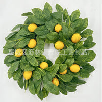 Spring Artificial Green Grass Wreath with Lemon & Olive Branches, Front Door Hanging Decoration for Home Decor