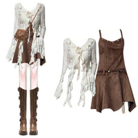 Women's Vintage Long Sleeve Top & Wasteland Style Dress Two-Piece Set