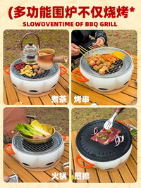 Pumpkin-Shaped Outdoor Charcoal Grill Set for BBQ and Tea Brewing