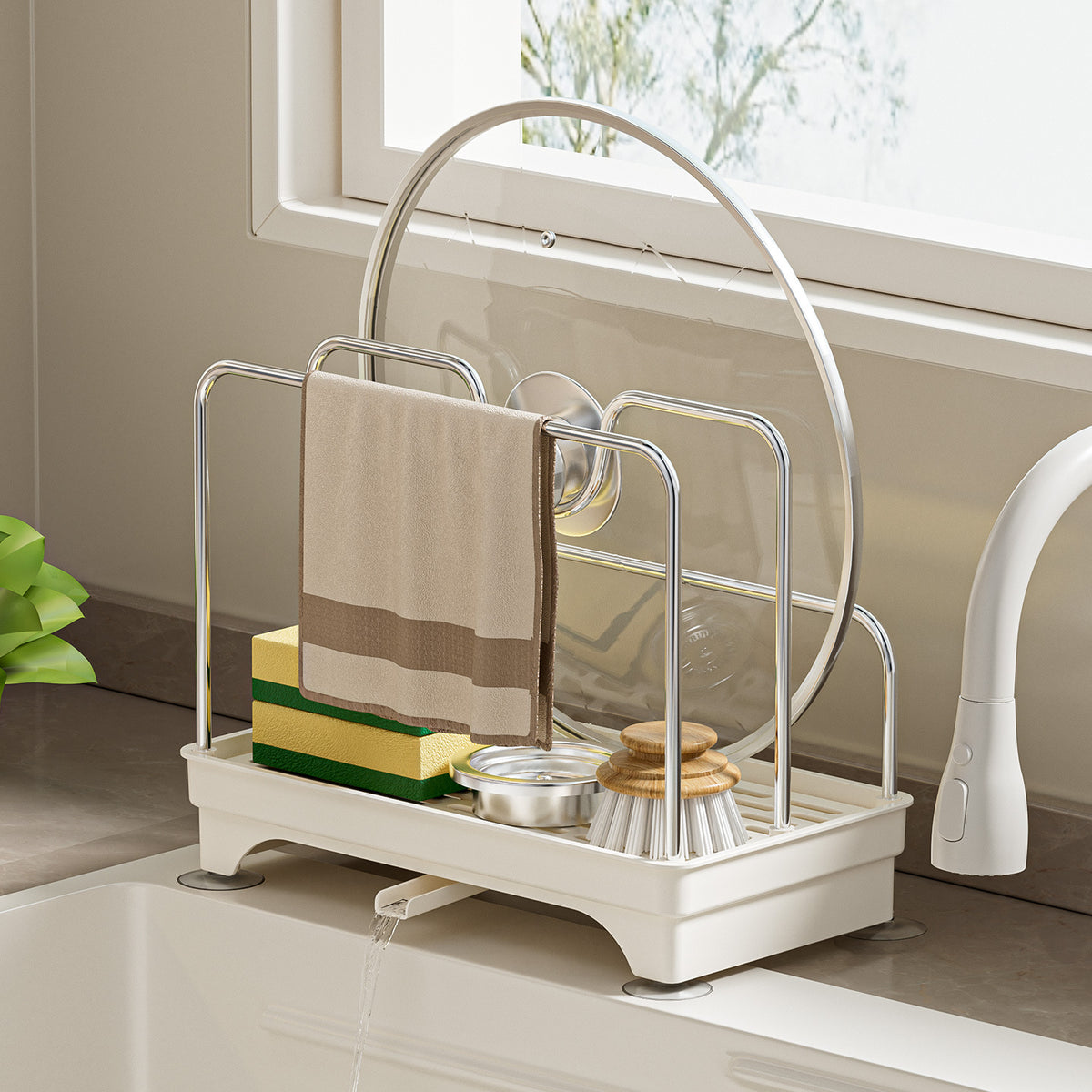 Wall-Mounted Kitchen Pot Lid Holder Rack - Punch-Free Multi-functional Storage for Cutting Boards, Lids, and Spatulas