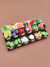 Miniature Supermarket Vegetable Stall Model with Shelves and 36 Vegetable Accessories