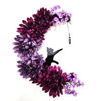 Crescent Moon Cat Wreath Halloween Wall Decor for Cat Lovers