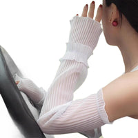 Women's Extra Long Lace Mesh Sun Protection Arm Sleeves for Driving
