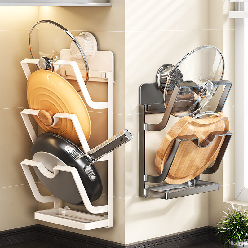 Wall-Mounted Pot Lid Holder Rack, Punch-Free Kitchen Organizer for Lids and Pans