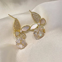 Vintage Zircon Butterfly Shell Dangle Earrings