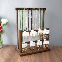 Solid Wood & Iron Double-Layer Jewelry Organizer Stand for Necklaces, Bracelets, and Earrings