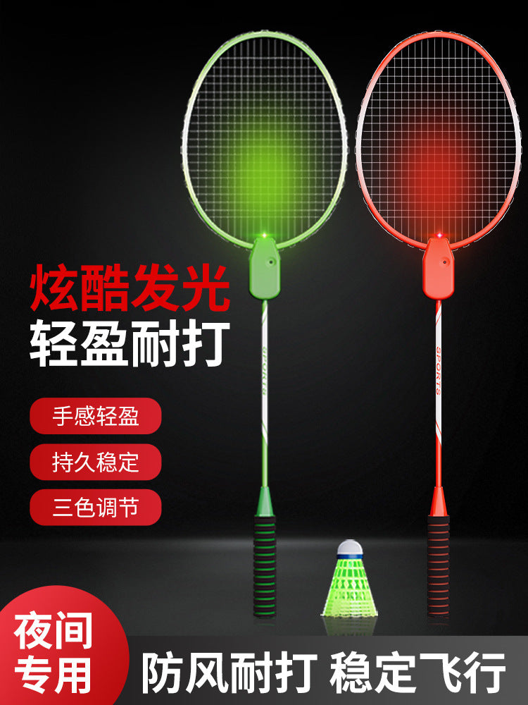 Luminous Badminton Racket Set for Night Play - Professional Ultra-Light Durable Kit for Adults and Children
