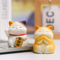 Cute Cartoon Lucky Cat Resin Figurine for Office Desk Decor