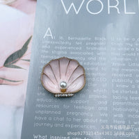 Korean Retro Enamel Pearl Shell Brooch Alloy Cartoon Marine Life Scallop Rhinestone Pin