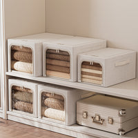 Foldable Cotton Linen Storage Box for Clothes and Quilts, Washable Large Capacity Home Organizer