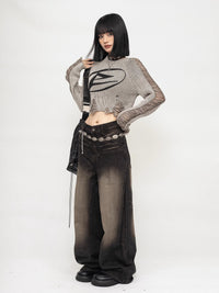 Women's Distressed Knit Pullover Sweater, American Retro Style